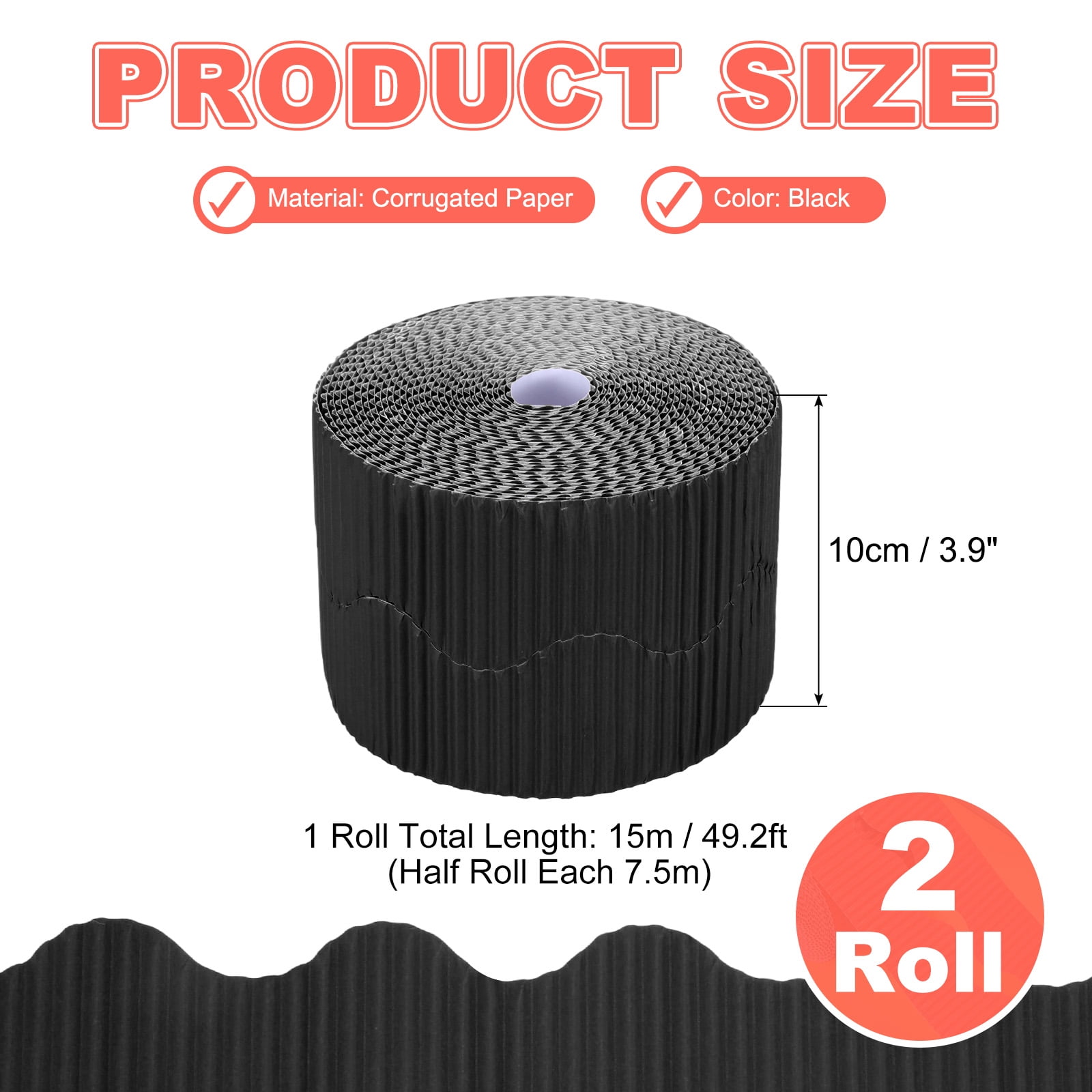 Uxcell 2 Rolls 24.6ft Bulletin Board Border, Scalloped Trim Paper Corrugated Paper Wavy Border for Bulletin Crafts Offices DIY Project Party Cork Poster, Black