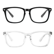 Blue Light Blocking Glasses, Anti Eye Strain Headache (Sleep Better),Computer Reading Glasses UV400 Transparent Lens - Black   Transparent 2 Pack