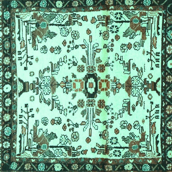 Ahgly Company Machine Washable Indoor Square Animal Turquoise Blue Traditional Area Rugs, 6' Square