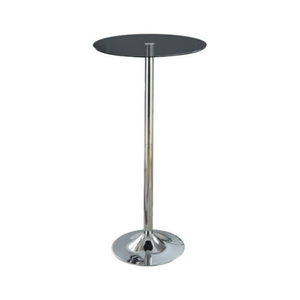 Metal Base Bar Table With Round Glass Top, Black & Silver