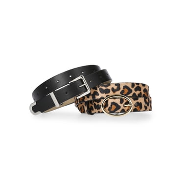 Madden NYC Women's Oval Buckle Leopard Belt Set, 2 Piece, Sizes S/M-3XL