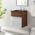 thumbnail image 2 of Wall Mount Sink Vanity Cabinet, White Walnut Black, Wood, Mid Century Hotel Bedroom Bathroom, Modern Contemporary HB33666, 2 of 9