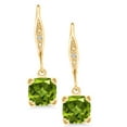 thumbnail image 3 of Gem Stone King 18K Yellow Gold Plated Silver Green Peridot and White Diamond Earrings for Women (3.41 Cttw, Gemstone August Birthstone, Cushion 7MM), 3 of 6