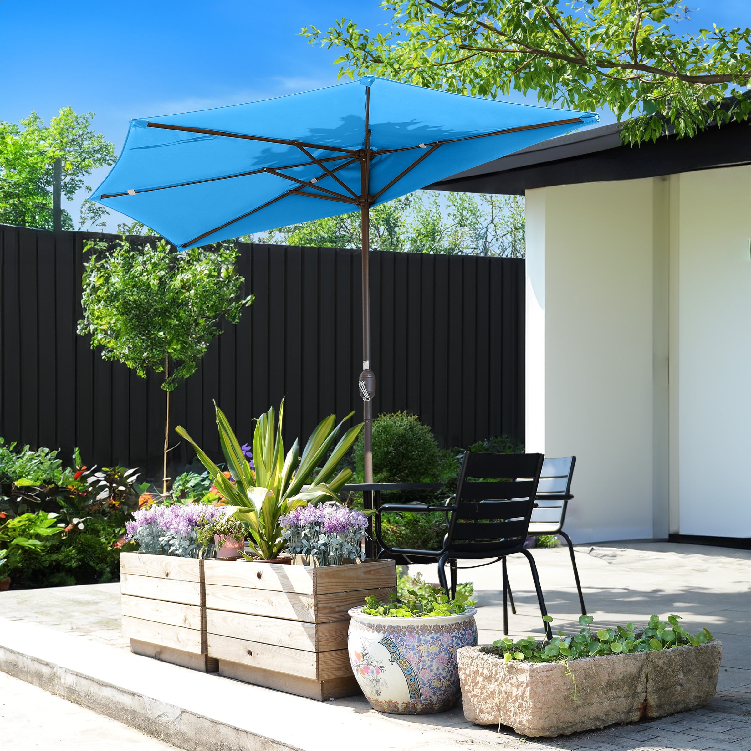 Villacera 9FT Outdoor Half Patio Umbrella - Balcony Furniture, Blue