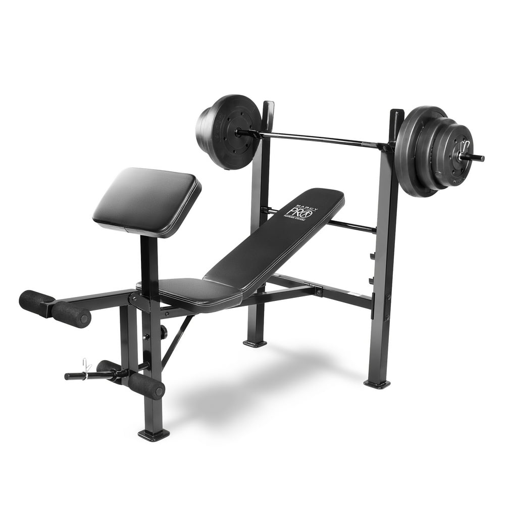 Marcy Pro Standard Home Workout Fitness Gym Bench with 100Pound Weight