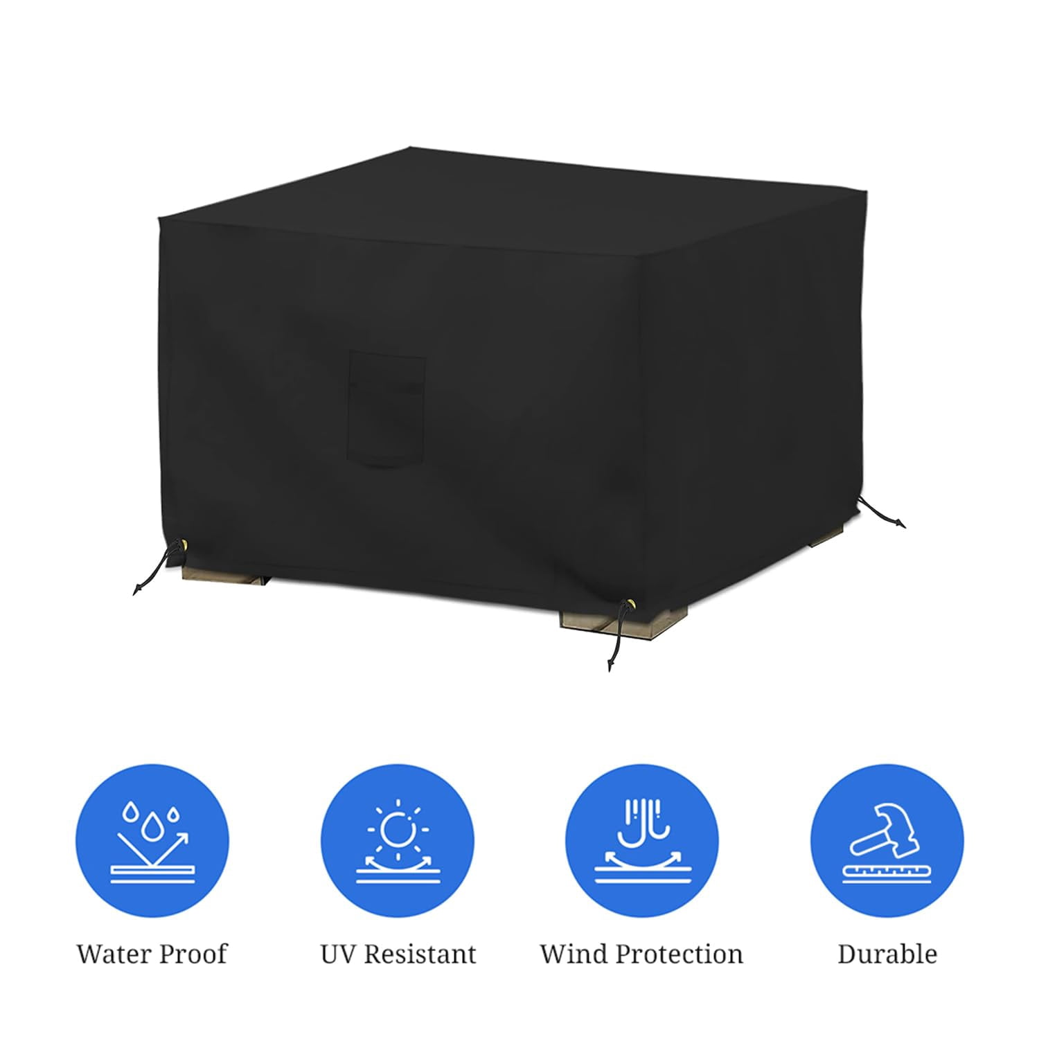 Covers & All Square Ottoman Cover, Heavy Duty 18 Oz Waterproof UV & Weather Resistant Patio Garden Furniture Stool Protector Indoor Outdoor with Air Vents & Drawstrings (23" L x 23" W x 18" H, Black)