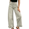 thumbnail image 3 of Sawvnm Ladies' Fashion Trendy Solid Color Splicing Folded Legs Denim Pants White S, 3 of 8