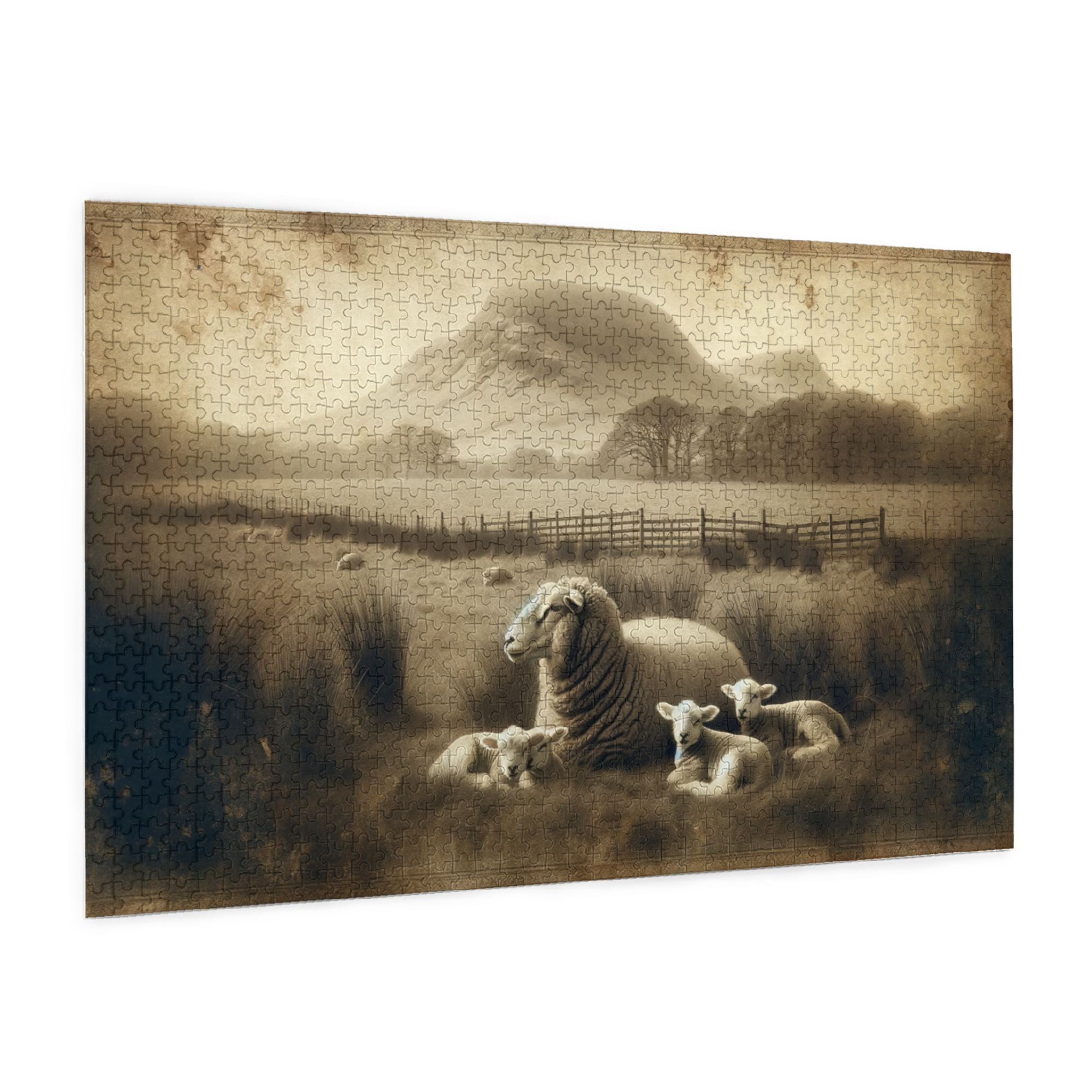 1000 PCS Rustic Serenity Sheep - 1000 Piece Animal Jigsaw Puzzles,Vintage Style Animal Wooden Puzzle As Home Wall Decor,Ideal For Relaxation And Family Fun,Adults Puzzle
