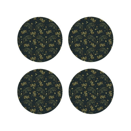 

Junzan Golden line fox Print Coasters for Drinks - Leather Coasters Set of 4 for Coffee Table for Housewarming/Kitchen/Bar/Decor-Round Shape