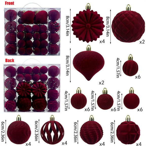 Msgweeeg Christmas Home Decor Unique Christmas Gifts 48 Pcs Velvet Christmas Balls Flocked Christmas Tree Ornaments Plastic Balls Xmas Decorative Hanging Ornaments Christmas Tree Decoration