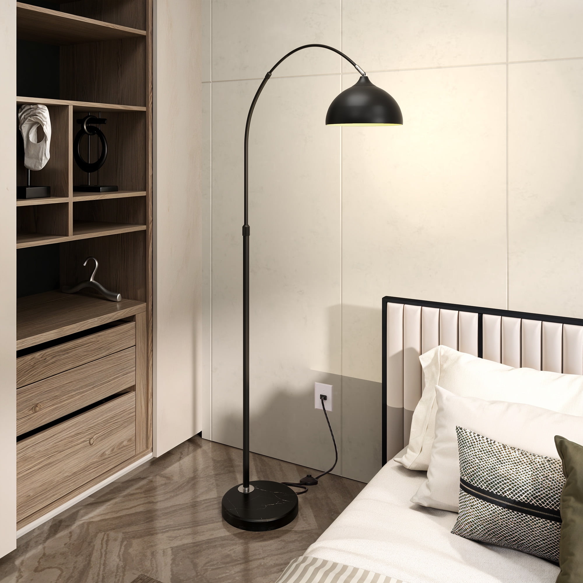 Uforic Black Marble Floor Lamp with Adjustable Height & Compatible E26 Bulbs, Foot Switch, 100W Max