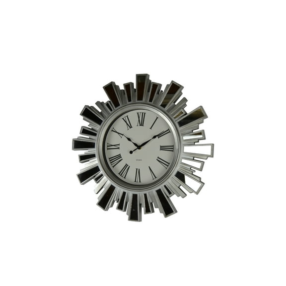 19" Inch Silver and Mirror Starburst Wall Clock