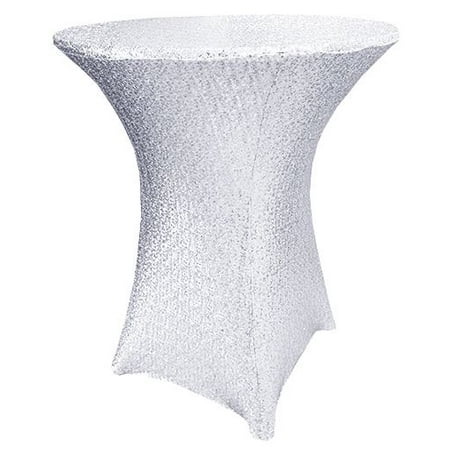 

Wedding Linens Inc. 30 x 42 Cocktail Highboy Sequin Spandex Stretch Elastic Lycra Table Cover Tablecloth for Party Wedding Events Décor use - Platinum