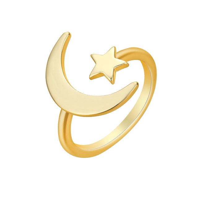 Anillo Minimalista Con Apertura De Luna Y Estrella Para Mujer, Anillo De Dedo De Moda, Anillo Ajustable, Accesorios De Joyería Scienceny AP006045-00