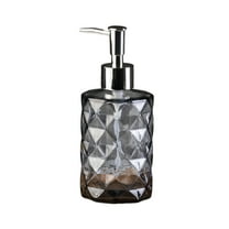 WEGFTDUOP Rhombus Gray Glass Soap Dispenser 350 ml, Press Pump Empty Bottle for Kitchen & Bathroom, Refillable Shampoo Shower Gel Container, 18 cm Tall