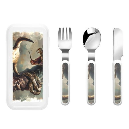 

Easygdp Western Cowboy Snake Ram Skull 3-Piece Flatware Set Kids Silverware Stainless Steel Toddler Kids Utensils Safe for Preschooler Children
