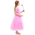 thumbnail image 4 of IDOPIP Little Big Girl Flower Tulle Bridesmaid Dress Princess Pageant Birthday Party Wedding Formal Floor Long Dance Evening Vintage Lace Maxi Gown 13-14 Years Pink, 4 of 7