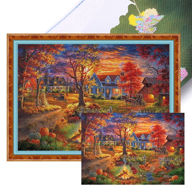 Hilo Algodón Ecológico Bordado 11CT Punto Cruz Noche Otoño 60x45cm