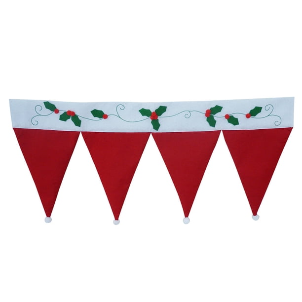 FELTECHELECTR Cenefa de cortina con gorro de Papá Noel para Navidad, banderines para puerta y ventana, decoración para el hogar y la sala de estar (rojo)