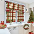 thumbnail image 2 of Kitchen Curtains Plaid Christmas Holly Berries Fir Tree Branches Valances and Window Curtains 3 Pcs Set Xmas Poinsettia Flower Mesh Short Tier Curtain for Room Small Kitchen Window Decor, 2 of 6