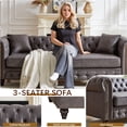 thumbnail image 3 of Mid Century Modern Sofa, 85.5" Fabric Chesterfield Couch with Button Tufting & Nailhead Trim, 3 Seater Deep Seat Sofa with Rolled Arms and Wooden Legs for Living Room, Grey, 3 of 7