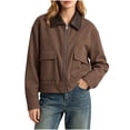 thumbnail image 4 of Smsaxvxz Womens Cropped Jacket Casual Corduroy Collar Barn Coat Lightweight Utility Zip Up Baseball Jacket with Pockets Coffee S, 4 of 10