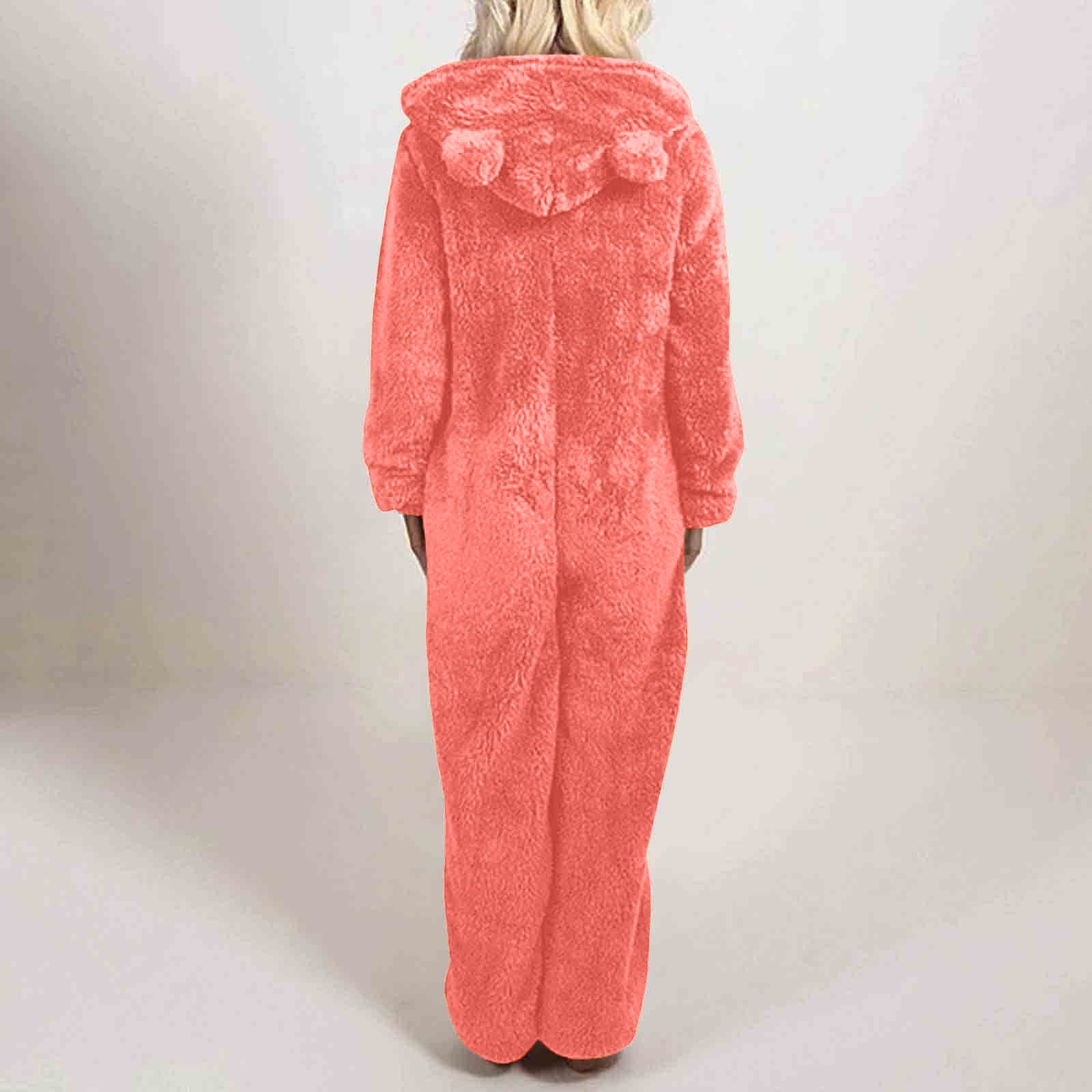 FRSASU Womens Fleece Onesies Pajamas Jumpsuit Warm Sherpa Romper Sleepwear One Piece Zipper Hooded Playsuit Loungewear