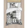 thumbnail image 3 of Paris Duvet Cover Set King Size, View from the Pont Neuf Historical French Landmark Urban Architecture Drawing, Decorative 3 Piece Bedding Set with 2 Pillow Shams, Black and White, by Ambesonne, 3 of 3