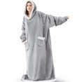 thumbnail image 1 of Manta de franela Sherpa larga para llevar puesta, cálida y de invierno, con mangas, sudadera con capucha, manta de televisión de gran tamaño, jersey, 1 of 6