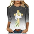 thumbnail image 3 of DDAPJ pyju Jesus Shirts for Women Christian Cross Printed 3/4 Sleeve T-shirts Happy Easter Dressy Casual Round Neck Blouses Black M, 3 of 5