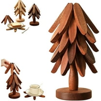 Minibee Creative Tree Trivet Set – Wooden Natural Tree Trivet Set with 5 Heatproof Pads & 1 Stand, Ideal for Christmas Gift or Everyday Kitchen Use