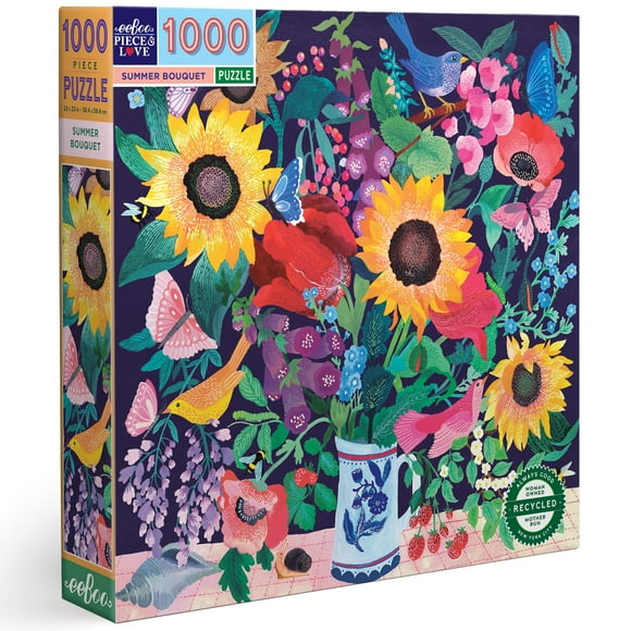 eeBoo: Piece and Love Summer Bouquet 1000 Piece Square Adult Jigsaw Puzzle, 23" x 23" When Completed, Sturdy Puzzle Pieces, for Ages 14 and up