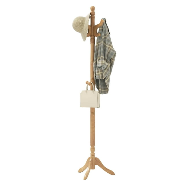 Costway Solid Rubber Wood Coat Rack with 3 Adjustable Heights and 11 Hooks for Hallway Natural