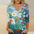 thumbnail image 4 of Hauts à Manches 3/4 pour Femmes Mode Féminine T-Shirt Ample Imprimé Blouse à Manches 3/4 Col en V Hauts Décontractés T-Shirts pour Femmes Mode T-Shirts à Manches 3/4 pour Femmes, 4 of 5
