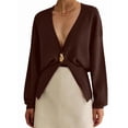 thumbnail image 2 of Womens Cardigan Sweater Deep V Neck Long Sleeve Button Crochet Knit Short Fall Sweaters Trendy Coffee S, 2 of 9