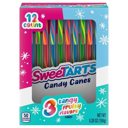 SweeTARTS Holiday Candy Canes, Christmas Candy Stocking Stuffers, 12 Count Box, 5.3 oz
