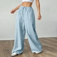 thumbnail image 5 of Lenpel Palazzo Pants for Women Lightweight Elastic High Waisted Drawstring Pleated Striped Wide Leg Pants Baggy Casual Trousers(Sky Blue,Small), 5 of 7
