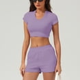 thumbnail image 1 of PISONIC Women's V-Neck Crop Top & Shorts Set - Active Fitness Apparel with 4 Color Options, 1 of 9