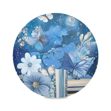 

15.4inch Round Placemats DIY Printing Design Suitable for Kitchen Table Party Decoration Many Blue Butterflies