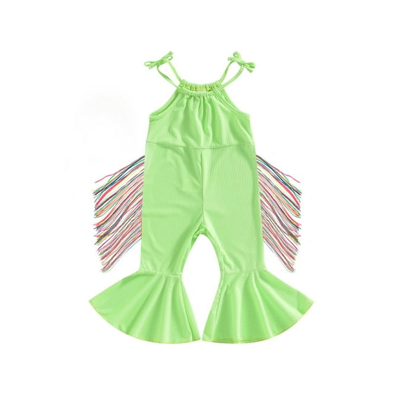 Bagilaanoe Toddler Baby Girl Jumpsuit Sleeveless Tassel Romper Overalls 12M 18M 24M 3T 4T 5T Kids Long Flare Pants Summer Outfits