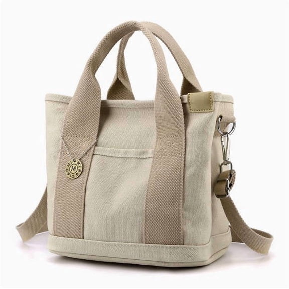 Canvas Tote Bag, Crossbody Shoulder Handbag, Multi Pocket Lightweight Carry Bag for Work Shopping Travel Daily Organizer Use