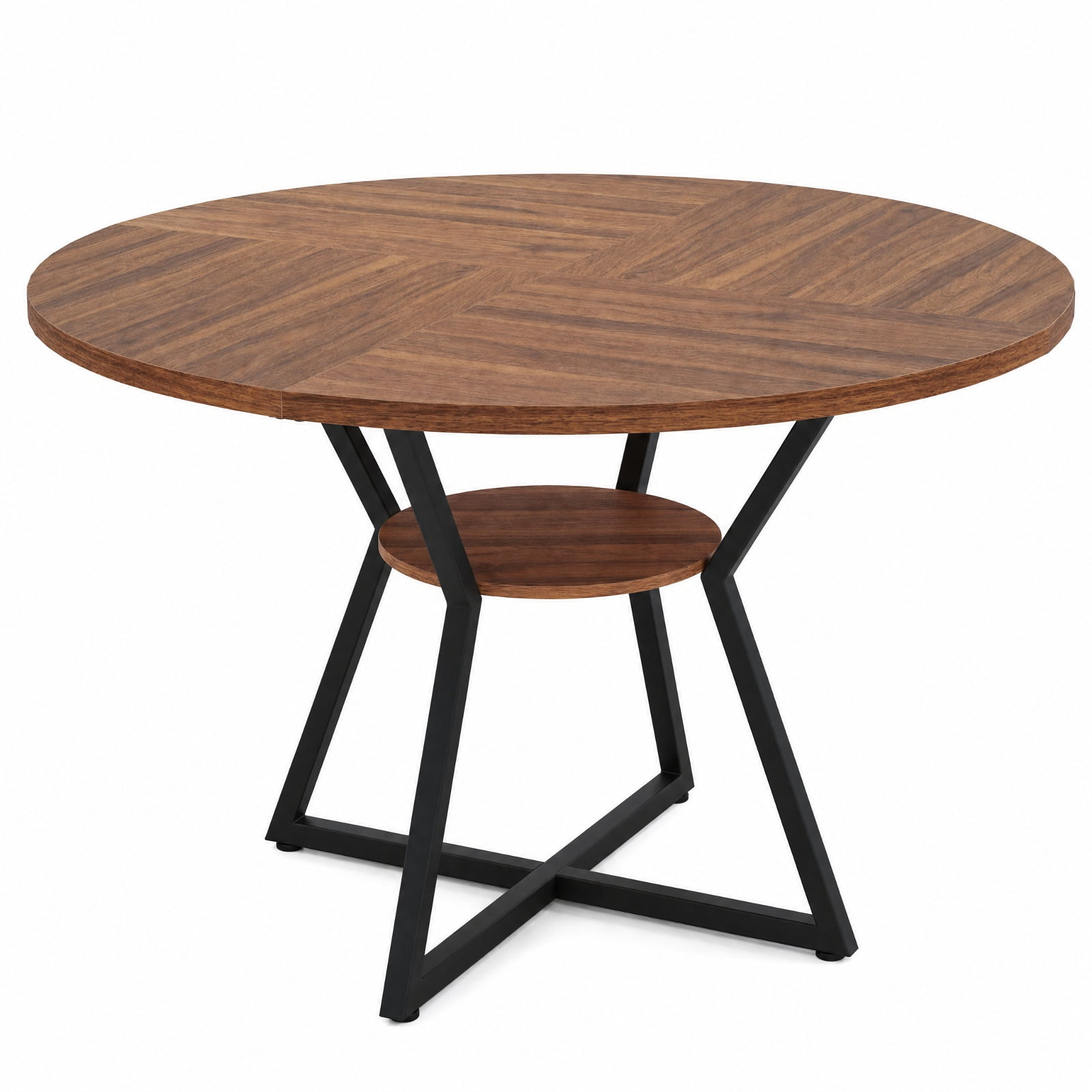 Furnibear 47 Inch Round Dining Table for 4 with Bottom Storage Shelf and Metal Frame