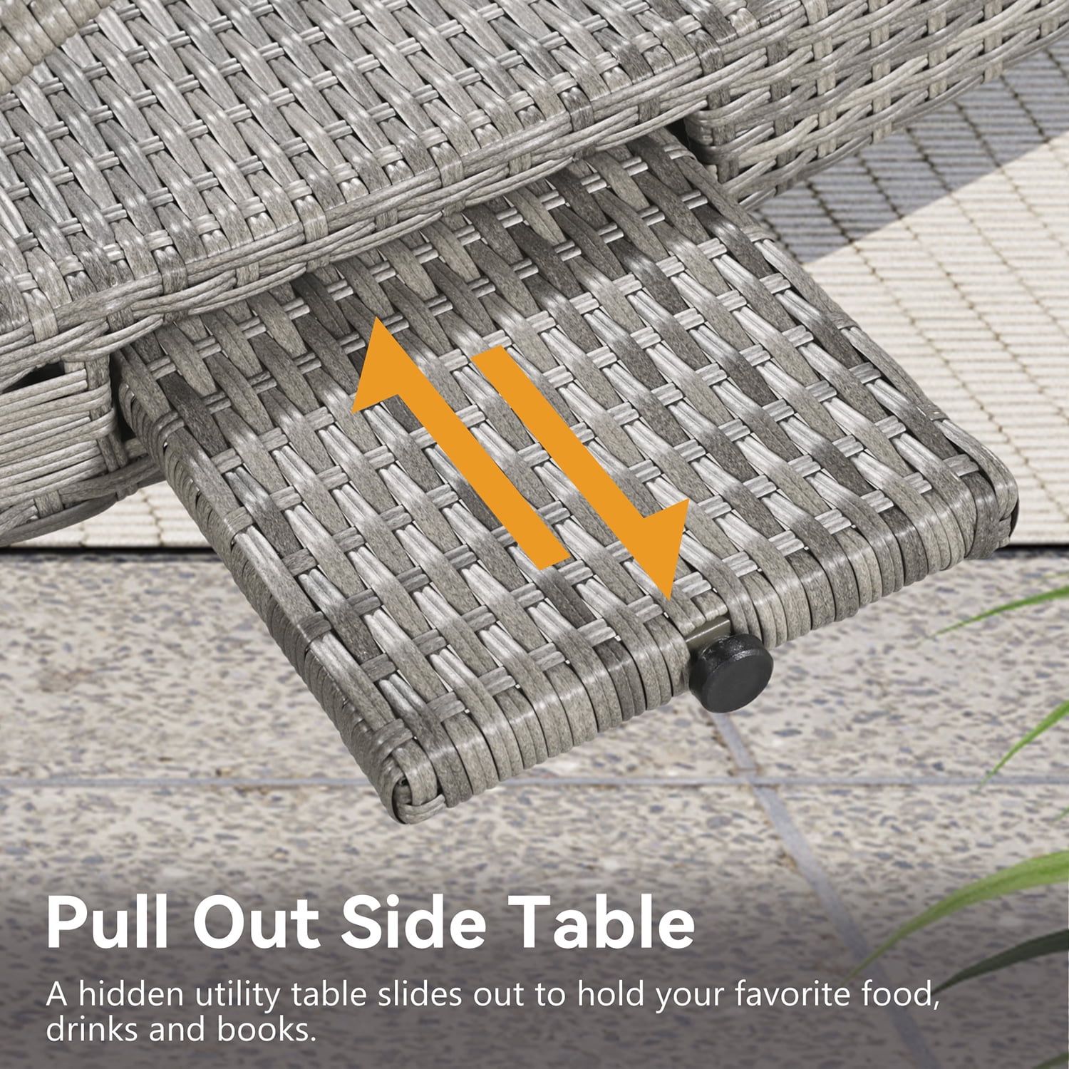 Aimee Lii Set of 2 Patio Wicker Adjustable Backrest Ergonomic Chaise Lounge Chairs with Pull-out Side Table, Convenient and Comfortable, Gray Aimee Lii Set of 2 Patio Wicker Adjustable Backrest Ergonomic Chaise Lounge Chairs with Pull-out Side Table, Convenient and Comfortable, Gray