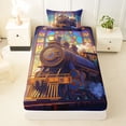 thumbnail image 3 of Castle Fairy Stained Glass Train Twin Sheet Sets 3pcs for Teens, Art Deco Station Bedding for Themed Bedroom, Purple Gold, 3 of 6