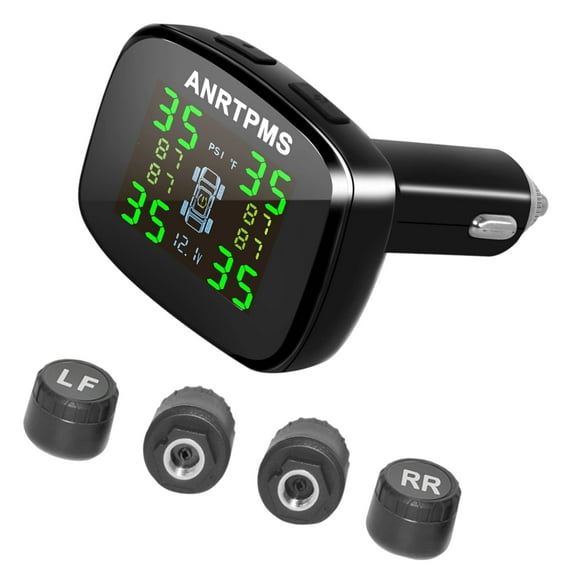 Car Tire Pressure Monitor Pressures Sensors with Cigarettes Lighters Display for 4 Tires Temperature Alarm