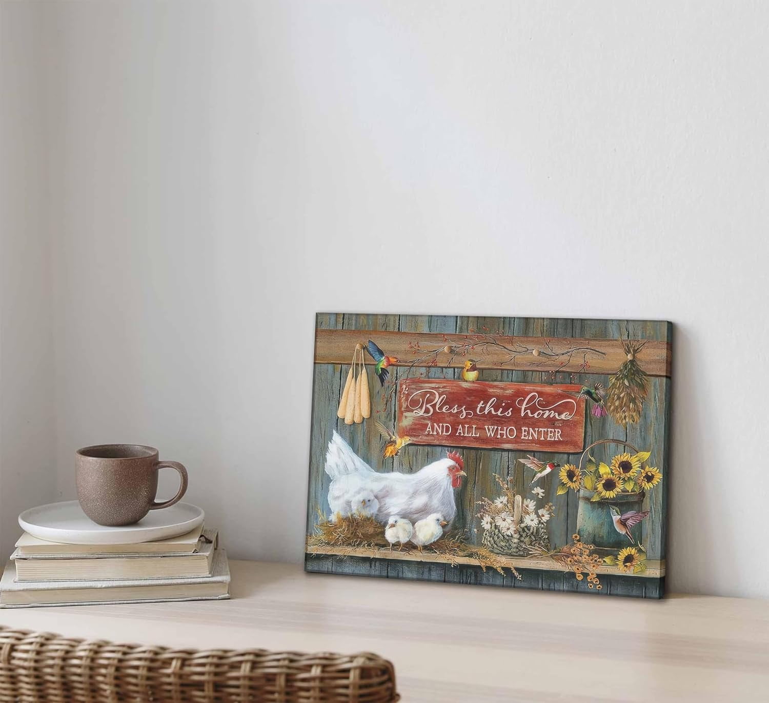 Farmhouse Country Chicken Canvas Wall Art Rustic Farm Hen Hatching Chicks Barn Animal Painting Picture Wall Decor Inspirational Quotes Flower Poster Prints for Kitchen Dining Room Decoration