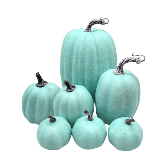 7Pcs Artificial Pumpkins, Halloween Pumpkins Fall Decor, Blue Plastic Pumpkins, Outdoor Pumpkin Decor, Autumn Pumpkin Ornaments for Home, Pumpkin Decor for Thanksgiving Harvest Festival,Mint Green