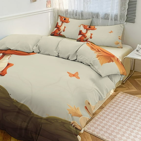Cute Dragon Baby Bedding Sets Twin Duvet Cover 3 Piece Cute Bed Set for Boys Girls Kid