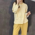 thumbnail image 3 of Tnhcen Women's Imitation Cotton Sleepwear Set Stripe print Long Sleeved Pants Pajamas Set Casual Loose Home Wear Set M-4XL, 3 of 5