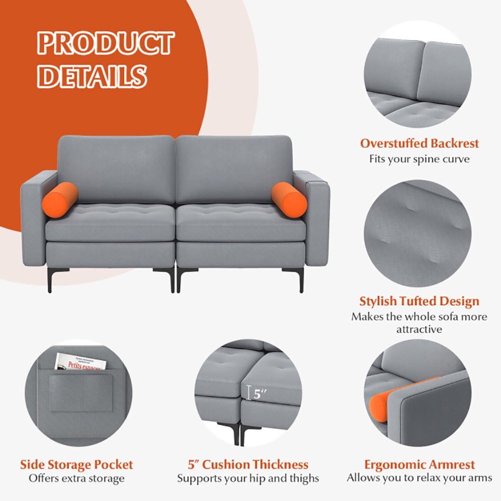 Finihen Loveseat Sofa, Modern Loveseat Sofa with 2 Bolsters and Side Storage Pocket, for Living Room, Bedroom, Gray Finihen Loveseat Sofa, Modern Loveseat Sofa with 2 Bolsters and Side Storage Pocket, for Living Room, Bedroom, Gray